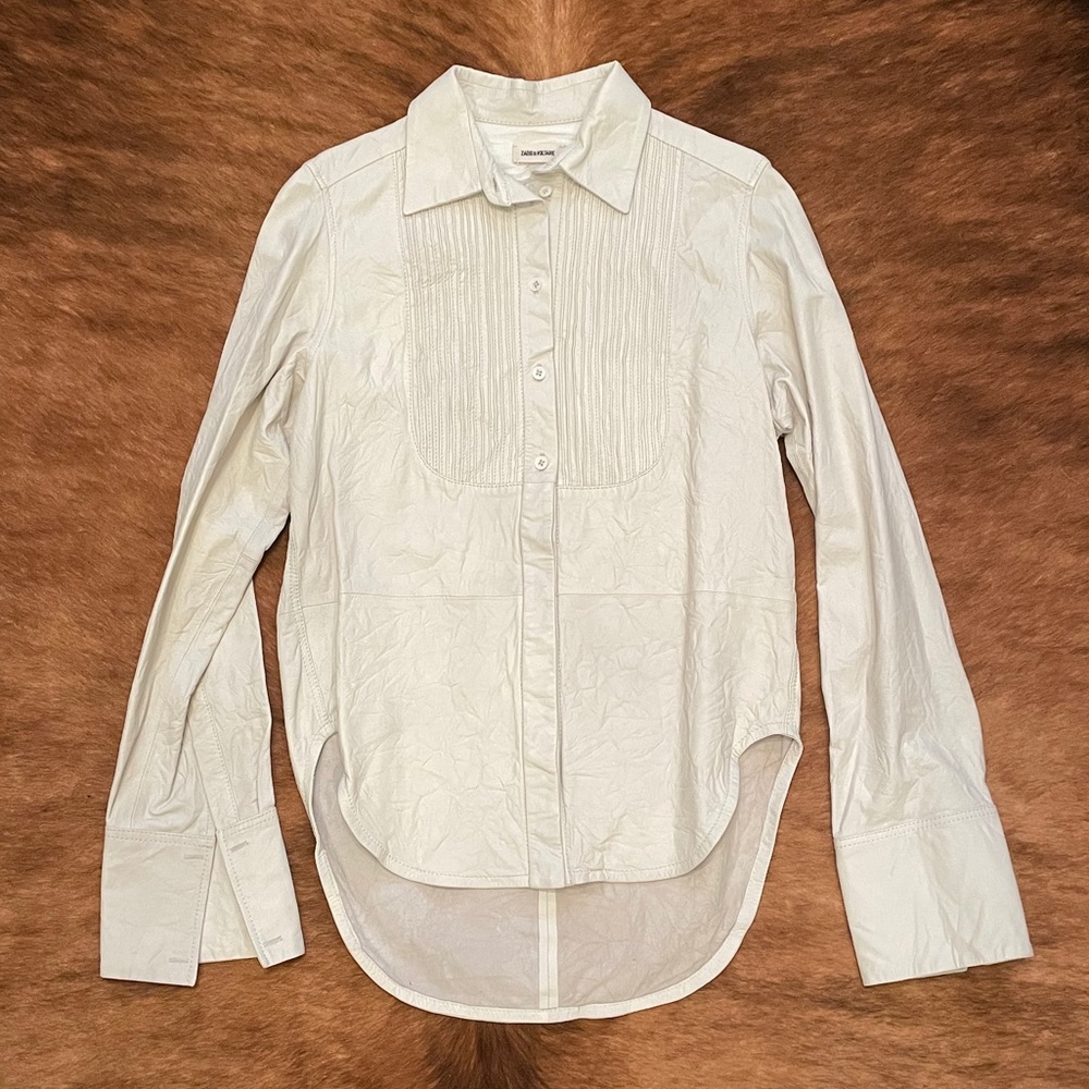 Zadig & Voltaire crinkle leather tuxedo shirt